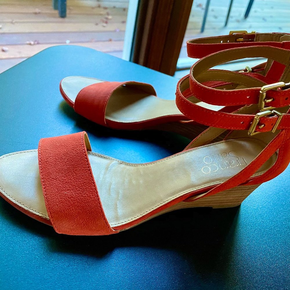 Franco Sarto Orange Suede Block Sandals 6.5
